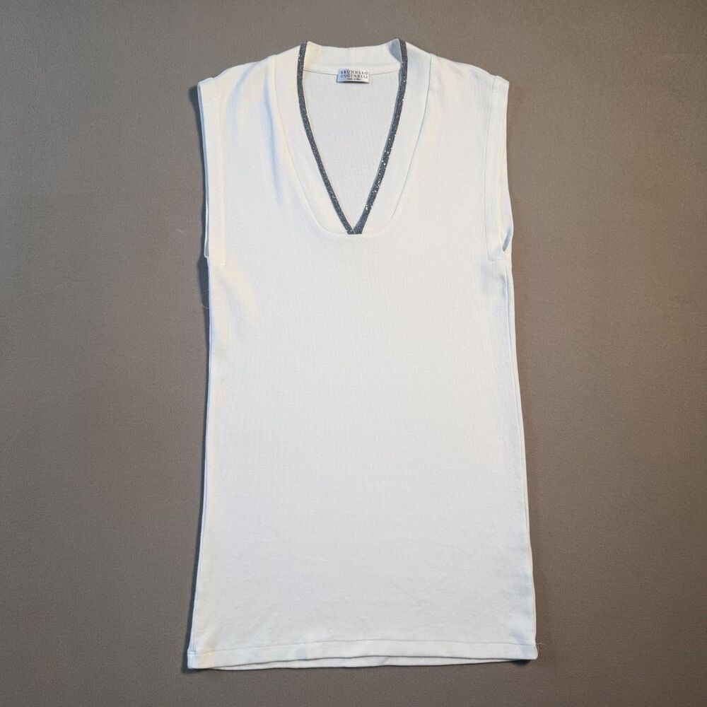 BRUNELLO CUCINELLI - Cotton Sleeveless Top Monile Chain- Sz Large